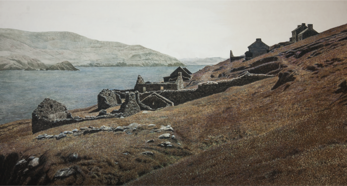 egg tempera painting of Great Blasket Island and Dingle peninsula by Fergus A Ryan